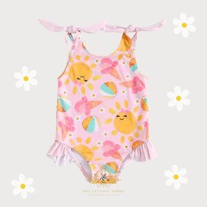 NWT Pretty Girls One-Piece Swimsuit Kids Swimwear Little Sunshine Pink 12-18M